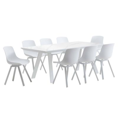 Ensemble table de jardin rectangulaire blanc et 8 chaises blanc  Oviala