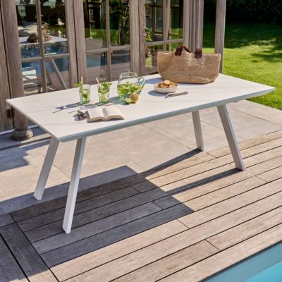 Ensemble table de jardin rectangulaire blanc et 8 chaises blanc  Oviala