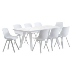 Ensemble table de jardin rectangulaire blanc et 8 chaises grises  Oviala