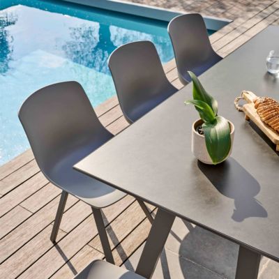 Ensemble table de jardin rectangulaire grise et 8 chaises grises  Oviala