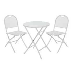 Ensemble table de jardin ronde blanc cassé + 2 chaises