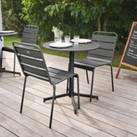 Ensemble table de jardin ronde et 2 chaises métal gris Palavas  Oviala