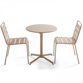 Ensemble table de jardin ronde et 2 chaises métal taupe Palavas  Oviala