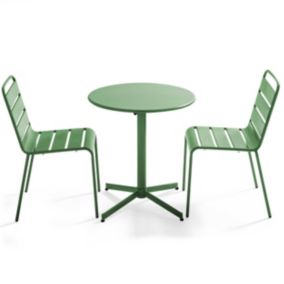 Ensemble table de jardin ronde et 2 chaises métal vert cactus Palavas  Oviala