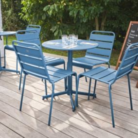 Ensemble table de jardin ronde et 4 chaises bleu pacific Palavas  Oviala