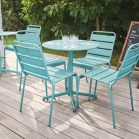 Ensemble table  de jardin ronde et 4 chaises en métal turquoise Palavas  Oviala