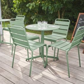 Ensemble table de jardin ronde et 4 chaises en métal vert sauge Palavas  Oviala