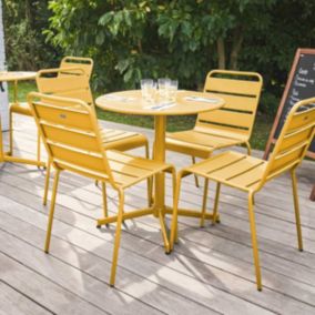 Ensemble table de jardin ronde et 4 chaises jaune Palavas  Oviala