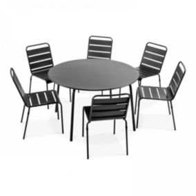 Ensemble table de jardin ronde et 6 chaises en métal anthracite Palavas  Oviala