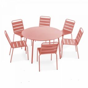 Ensemble table de jardin ronde et 6 chaises en métal argile Palavas  Oviala