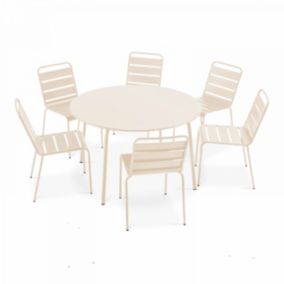 Ensemble table de jardin ronde et 6 chaises en métal ivoire Palavas  Oviala