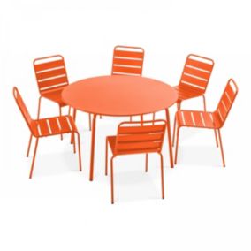 Ensemble table de jardin ronde et 6 chaises en métal orange Palavas  Oviala