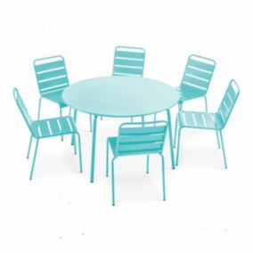 Ensemble table de jardin ronde et 6 chaises en métal turquoise Palavas  Oviala