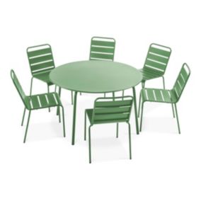 Ensemble table de jardin ronde et 6 chaises en métal vert cactus Palavas  Oviala