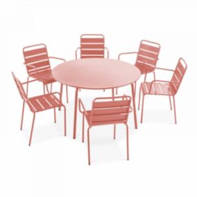 Ensemble table de jardin ronde et 6 fauteuils acier argile Palavas  Oviala