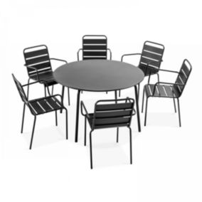 Ensemble table de jardin ronde et 6 fauteuils acier gris Palavas  Oviala