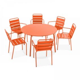 Ensemble table de jardin ronde et 6 fauteuils acier orange Palavas  Oviala