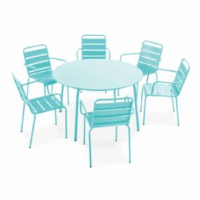 Ensemble table de jardin ronde et 6 fauteuils acier turquoise Palavas  Oviala