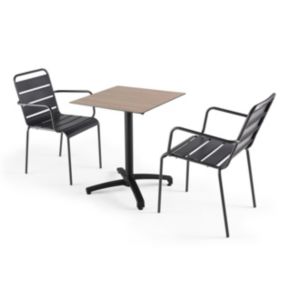 Ensemble table de jardin stratifié chene et 2 fauteuils palavas gris  Oviala