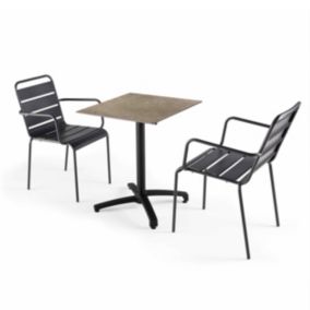 Ensemble table de jardin stratifié et 2 fauteuils en métal gris  Oviala