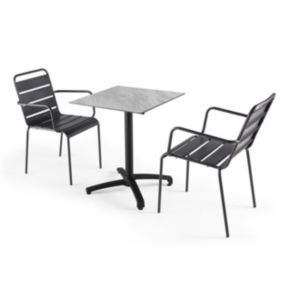 Ensemble table de jardin stratifié marbre et 2 fauteuils palavas gris  Oviala