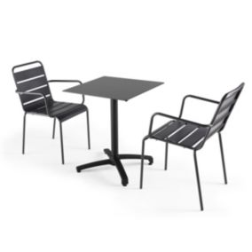 Ensemble table de jardin stratifié noir et 2 fauteuils palavas gris  Oviala