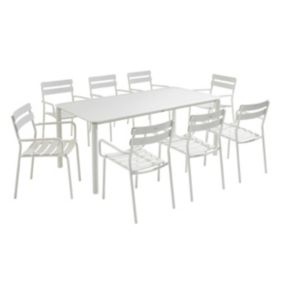 Ensemble table de terrasse (185 x 92cm) et 8 fauteuils blanc  Oviala