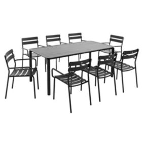 Ensemble table de terrasse (185 x 92cm) et 8 fauteuils noir  Oviala