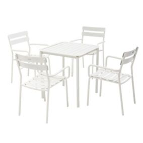 Ensemble table de terrasse 70cm et 4 fauteuils blanc  Oviala