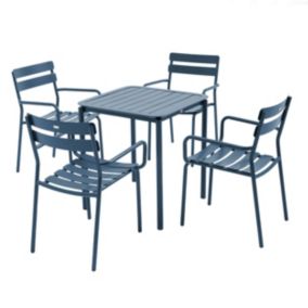 Ensemble table de terrasse 70cm et 4 fauteuils bleu foncé  Oviala