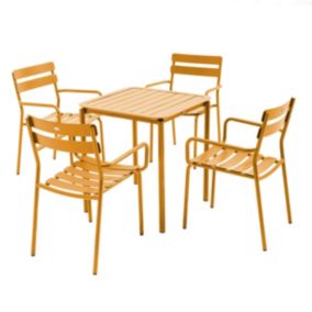 Ensemble table de terrasse 70cm et 4 fauteuils jaune moutarde  Oviala