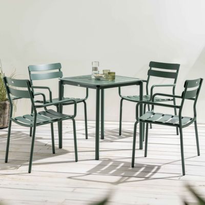 Ensemble table de terrasse 70cm et 4 fauteuils vert foncé  Oviala