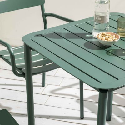 Ensemble table de terrasse 70cm et 4 fauteuils vert foncé  Oviala
