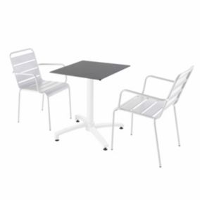 Ensemble table de terrasse ardoise et 2 fauteuils blanc  Oviala