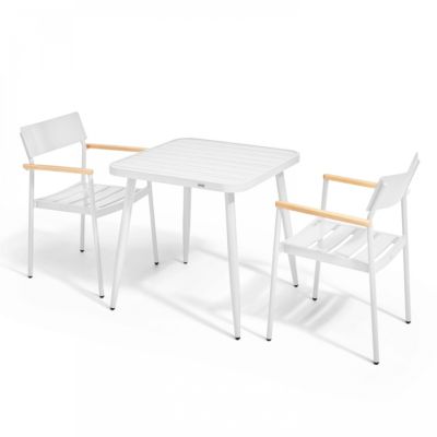 Ensemble table de terrasse et 2 fauteuils en aluminium/bois blanc  Oviala