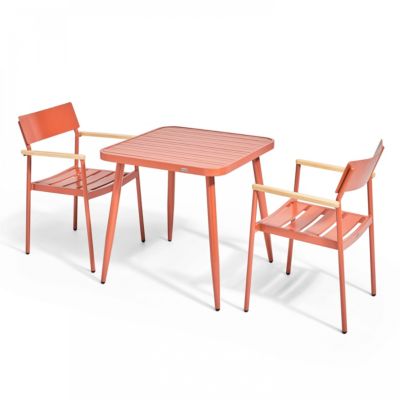 Ensemble table de terrasse et 2 fauteuils en aluminium/bois terracotta  Oviala