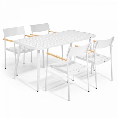 Ensemble table de terrasse et 4 fauteuils en aluminium blanc  Oviala