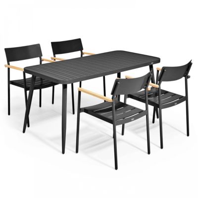 Ensemble table de terrasse et 4 fauteuils en aluminium noir  Oviala