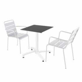 Ensemble table de terrasse noir et 2 fauteuils blanc  Oviala