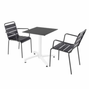 Ensemble table de terrasse noir et 2 fauteuils gris  Oviala