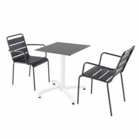 Ensemble table de terrasse stratifié ardoise et 2 fauteuils gris  Oviala