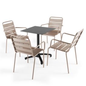 Ensemble table de terrasse stratifié ardoise gris et 4 fauteuils taupe  Oviala