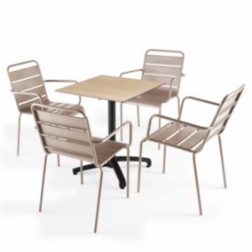 Ensemble table de terrasse stratifié chene et 4 fauteuils taupe  Oviala