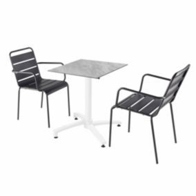 Ensemble table de terrasse stratifié marbre avec 2 fauteuils gris  Oviala