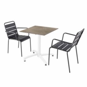 Ensemble table de terrasse stratifié marbre Beige et 2 fauteuils gris  Oviala