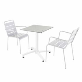 Ensemble table de terrasse stratifié marbre et 2 fauteuils blanc  Oviala