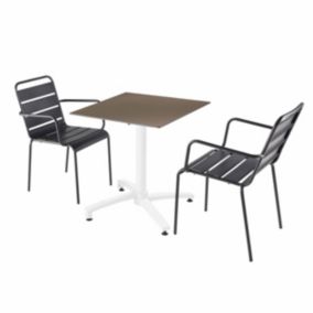 Ensemble table de terrasse stratifié taupe avec 2 fauteuils gris  Oviala