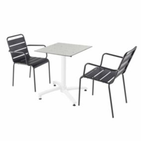 Ensemble table de terrasse terrazzo et 2 chaises gris  Oviala