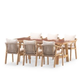 Ensemble table en céramique en terre cuite 205x105 et 6 chaises en corde beige - Java Light & Siena