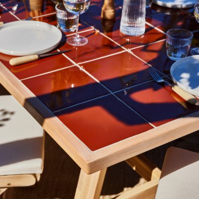 Ensemble table en céramique en terre cuite 205x105 et 6 chaises en corde beige - Java Light & Siena
